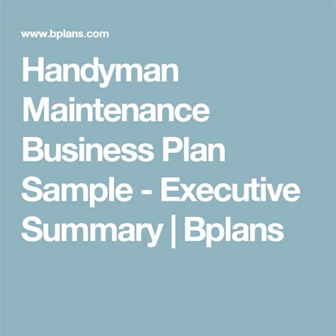Handyman Maintenance Business Plan